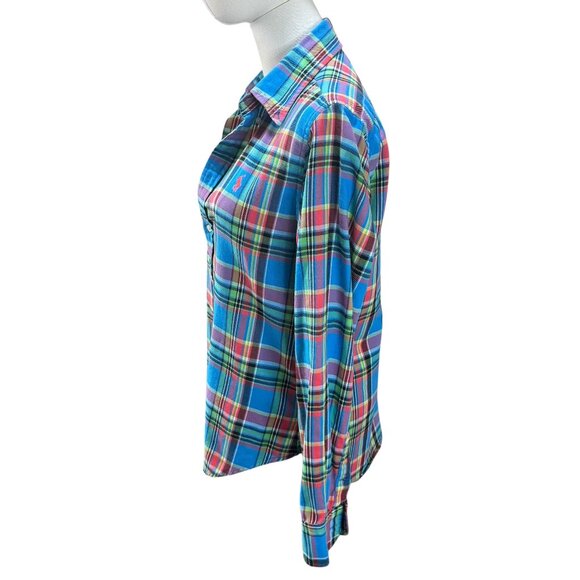 Ralph Lauren Women’s Blue Plaid Button-Down Shirt Size 10 Preppy Classic Cotton - Picture 3 of 7
